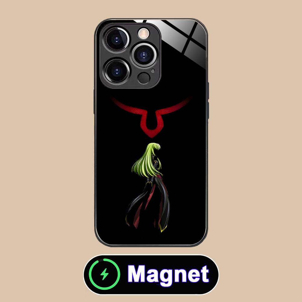 Аниме Неон C.C Чехол для телефона для iPhone 17 16 15 14 13 12 11 Air Pro Max Plus Mini Стеклянная MagSafe Крышка
