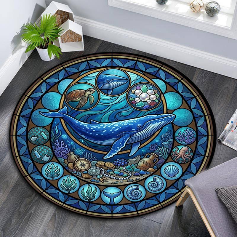 Marine Life Glass Round Area Rug Under Office Chairs Bedroom Living Room Home Decor