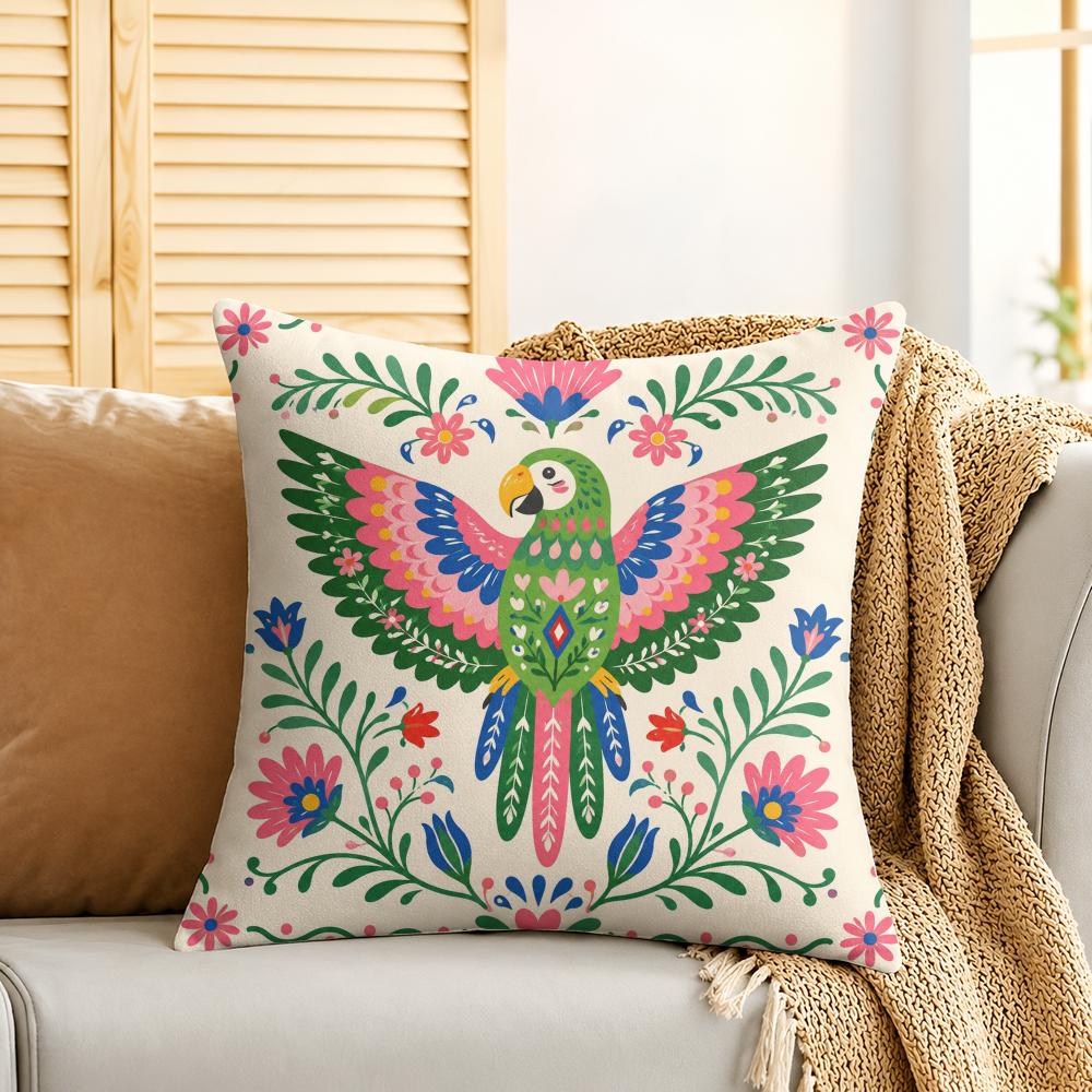Maximalist Mexican Folk Art Cushion Cover Silky Short Plush Invisible Zipper Dustproof Sofa Pillow Case For Home Decor