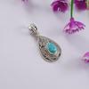 Arizona Turquoise Boho Pendant, 925 Sterling Silver Teardrop Designer Pendant, Gift for Friends, Birthstone Pendant