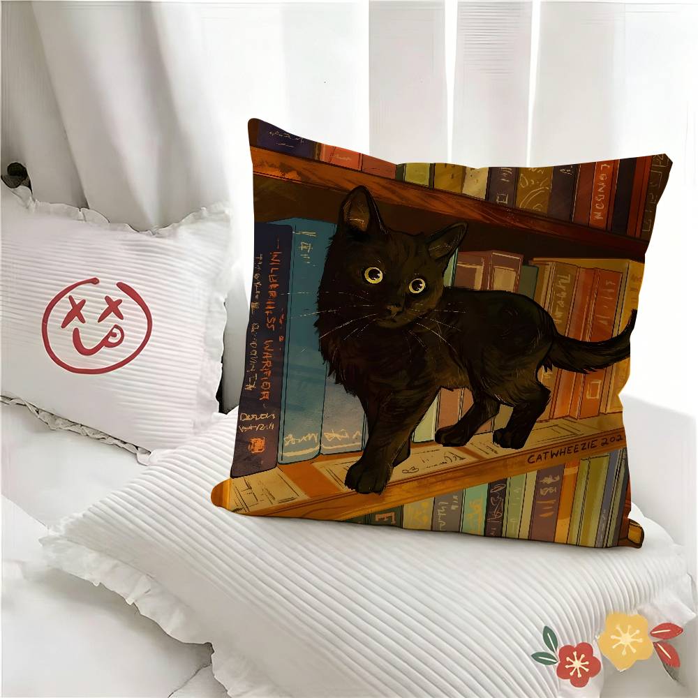 pc Art Green Bedroom And Cat Pillow Case Fashion Square Pillowcase Bedroom Sofa Room Ins Decoration Leisure