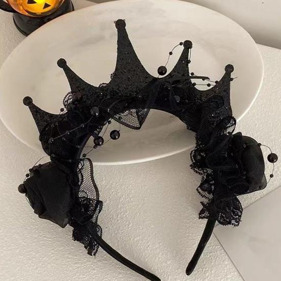 Женская повязка на голову корона кружевной декор обруч для волос Хэллоуин темный стиль эластичный головной убор
