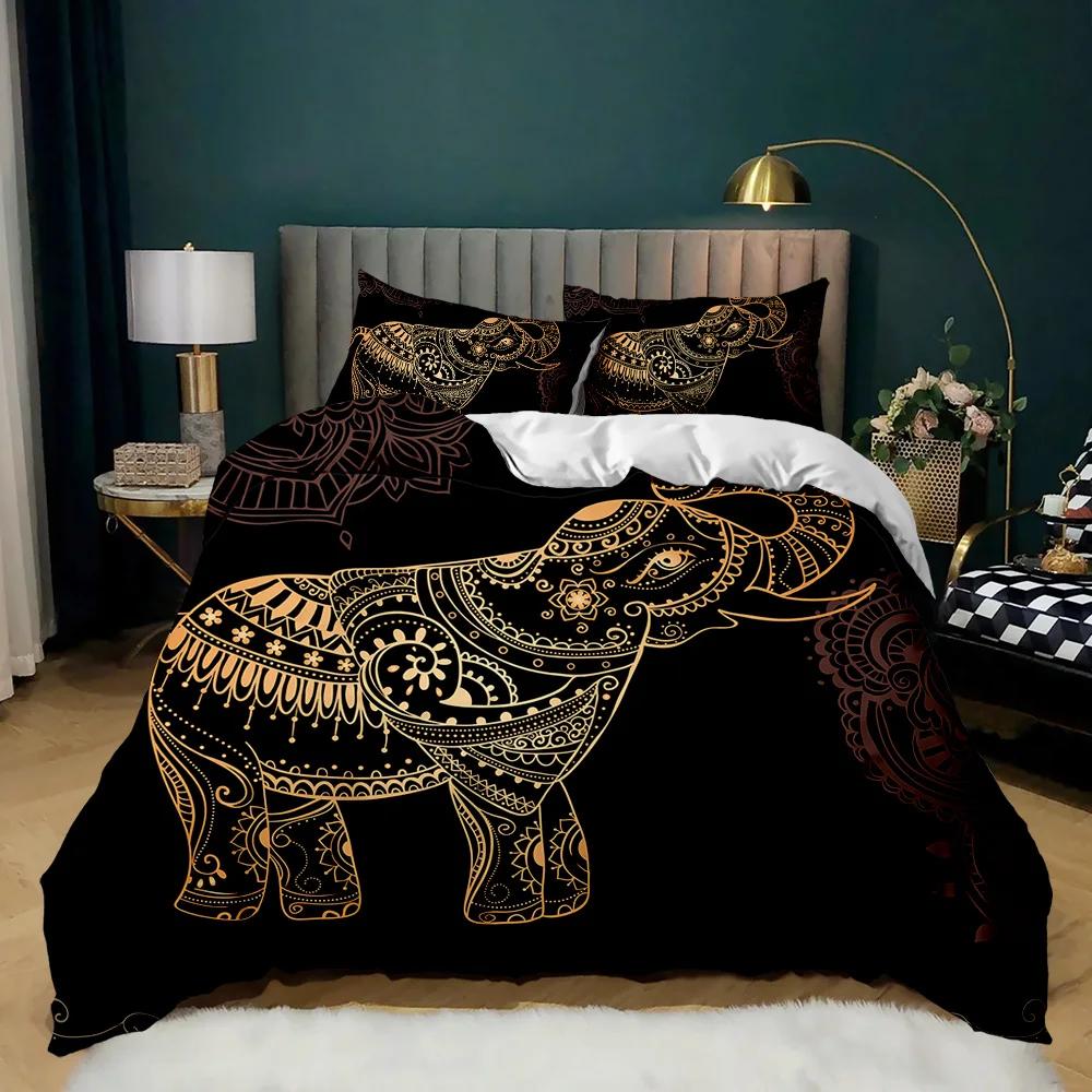 Boho Elephant Duvet Cover Set Bohemian Mandala Elephant Bedding Set Safari Animal Indian Exotic Queen King Polyester Quilt Cover