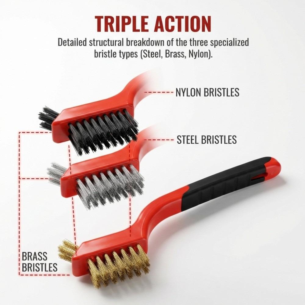 3PCS Double Head Wire Brush Set Mini Size Cleaning Wire Brush  Metal Surface Polishing