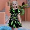 Girls Green Windmill Print Dresses Kids Girl Party Dress Loose Fitting Loose Fitting Short Sleeved Skirt For Girls Over Four Years Old