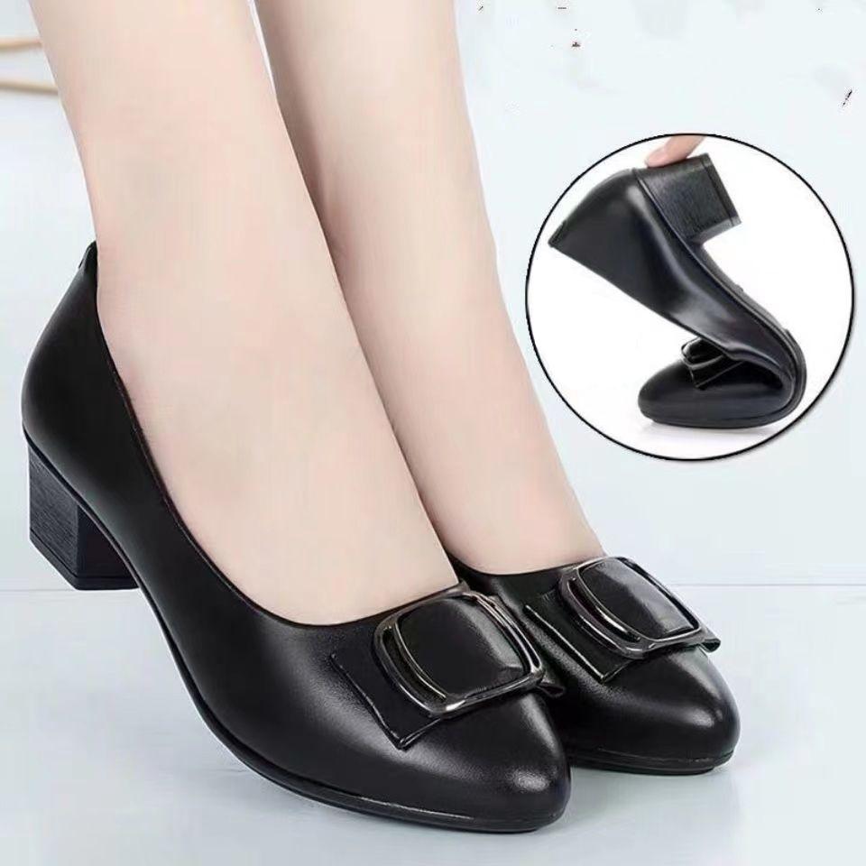 Fashion Shoes for Woman 2024 Normal Leather Casual with Medium Heels Women's Summer Footwear Square E Discount Slip on Sale Chic Point A
