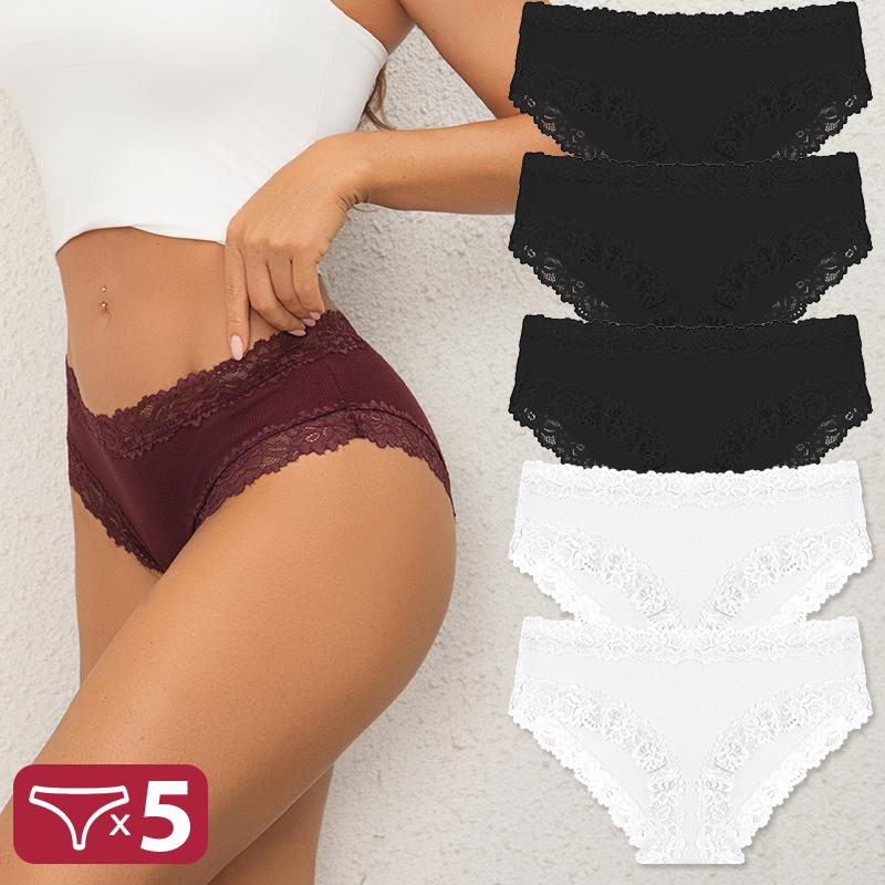 FINETOO 5 шт. Хлопковые трусики Женские трусы с цветочным кружевом Бесшовное сексуальное нижнее белье С низкой посадкой Эластичные трусы Женские Дышащие Мягкие