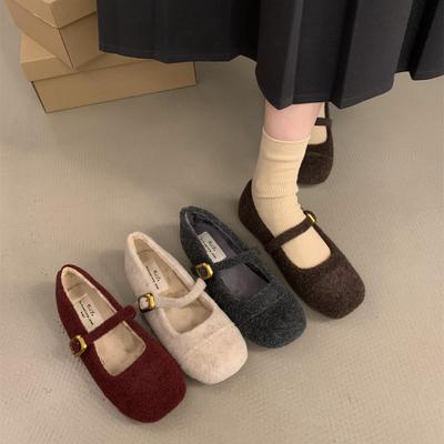 Nizi бархатные туфли-лодочки женские туфли Мэри Джейн 2025 осень и зима новые маленькие ароматные пушистые туфли женская обувь теплые хлопковые туфли