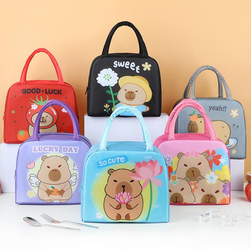 Cartoon Capybara Lunch Bag Insulated Food Container Portable Thermal Bento Box Bag Multifunctional Kids School Picnic Food Pouch