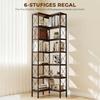 6-Tier L-Shaped Bookshelf, Freestanding Corner Bookcase with Metal Frame, Rustic Brown