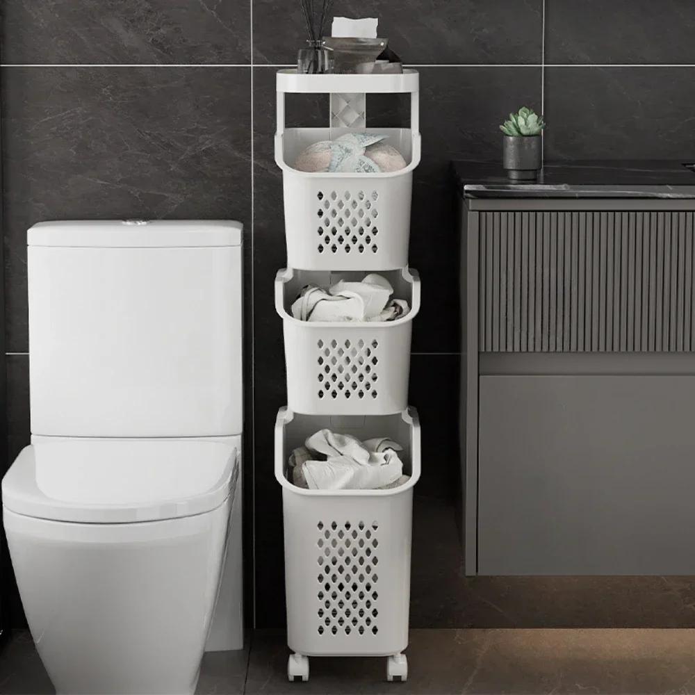 Многослойная корзина для хранения белья, вместительный органайзер, экономящий место, полка для грязного белья с колесиками, корзина для белья на колесиках
