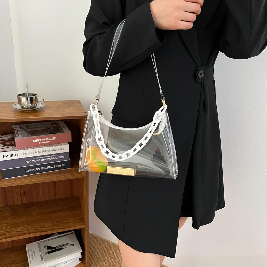 2025 Summer New Fashion Women's Bags Ins Small Fresh Jelly Bag Solid Color Transparent Women's Armpit Bag Small Shoulder