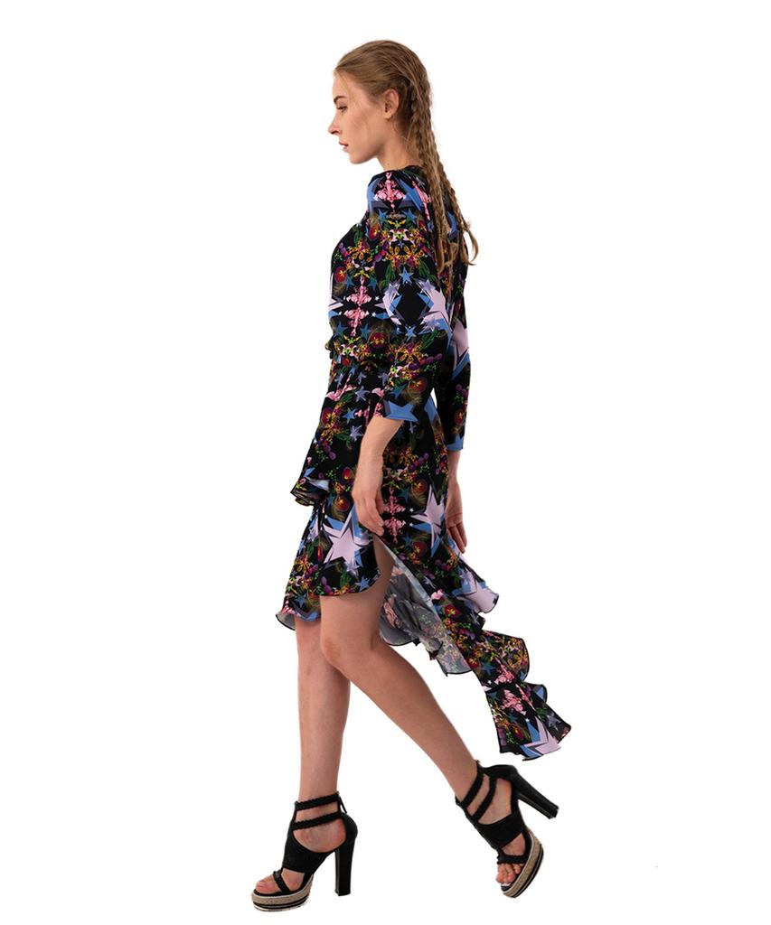 Greedius Black Chandelier Ruffle Dress