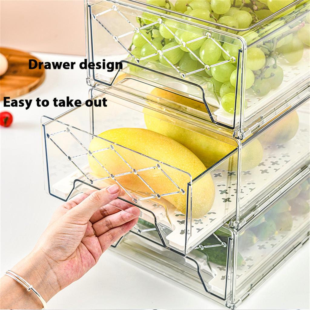 Refrigerator Organizer Storage Box Fridge Organizers Bins Plastic Stackable Drawer Container for Kitchen Refrigerator & Cabinets