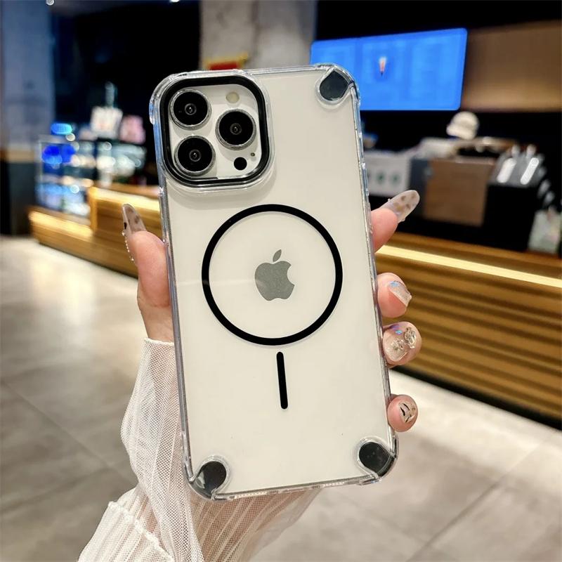 Роскошный прозрачный магнитный чехол Magsafe для iPhone 16 15 11 12 13 14 Pro Max Plus Armor противоударный мягкий силиконовый чехол