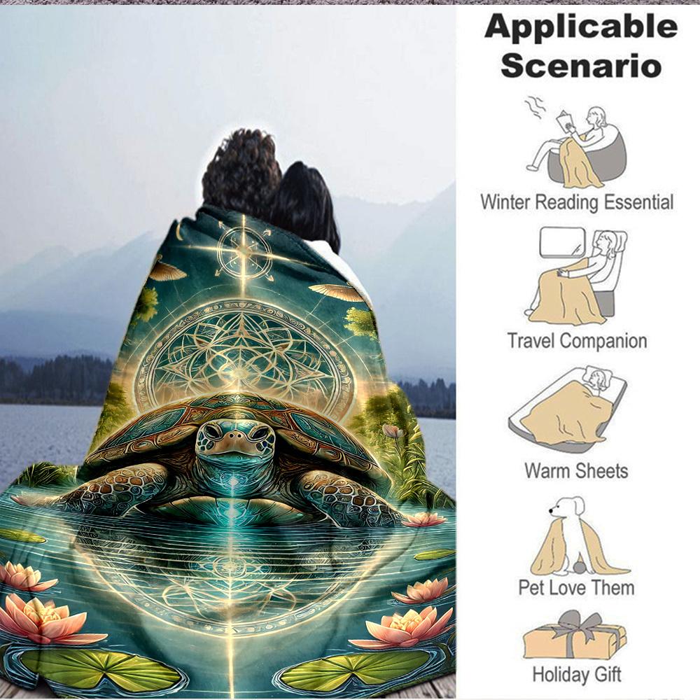1pc Turtle Mandala Blanket Lightweight Flannel Blanket Throw Blanket For Sofa, Bed, Travel, Camping, Livingroom, Office yy251015191