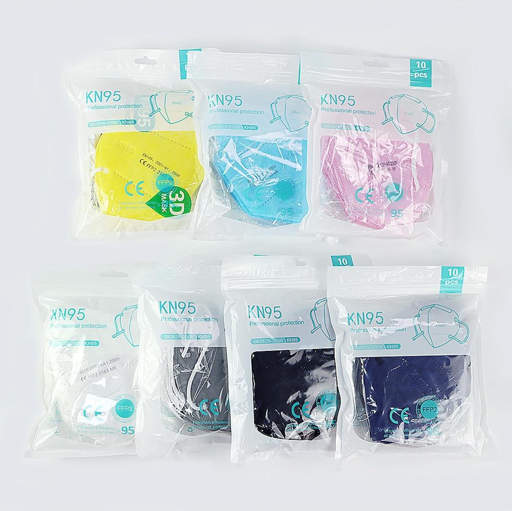 20-200PCS 5 Layers FFP2 MASK Adult Black KN95 Fabric Mascarillas Approved Mouth Face FPP2 Mask KN95 Filter Respirator FFP2MASK