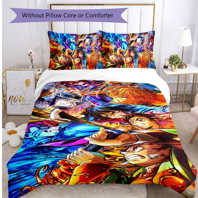 Demon Slayer Pattern Printed 3PCS Bedding Set, Soft Skin-Friendly Washable Duvet Cover & Pillowcases Set