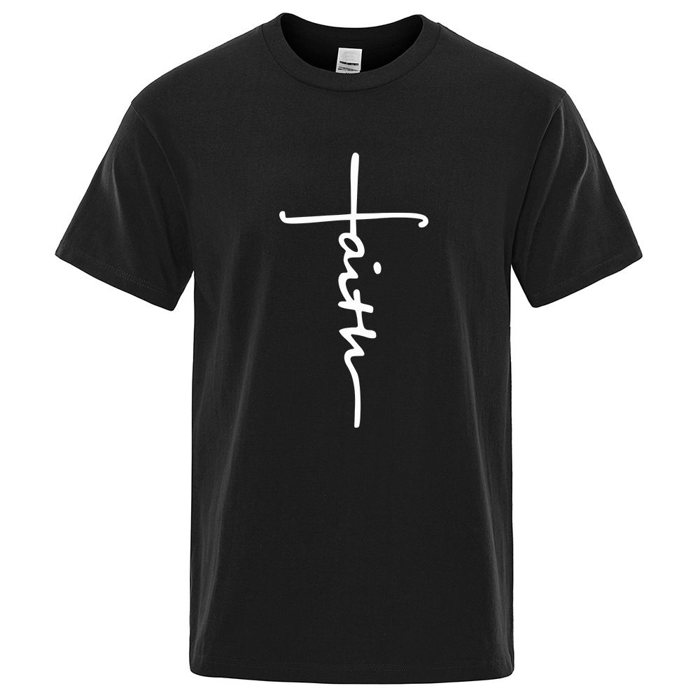 2026 Cotton Retro Faith Print Summer Tshirt for Men Women F