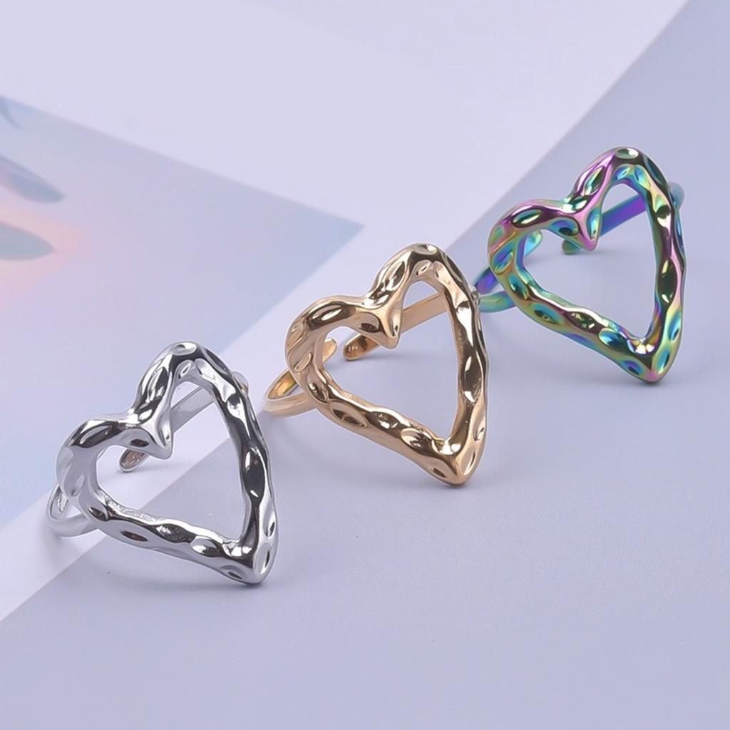 Adjustable Heart Shaped Rings Jewelry Stainless Steel Sweetheart Rings Open Adjustable Rings Jewelry for Fashionistas