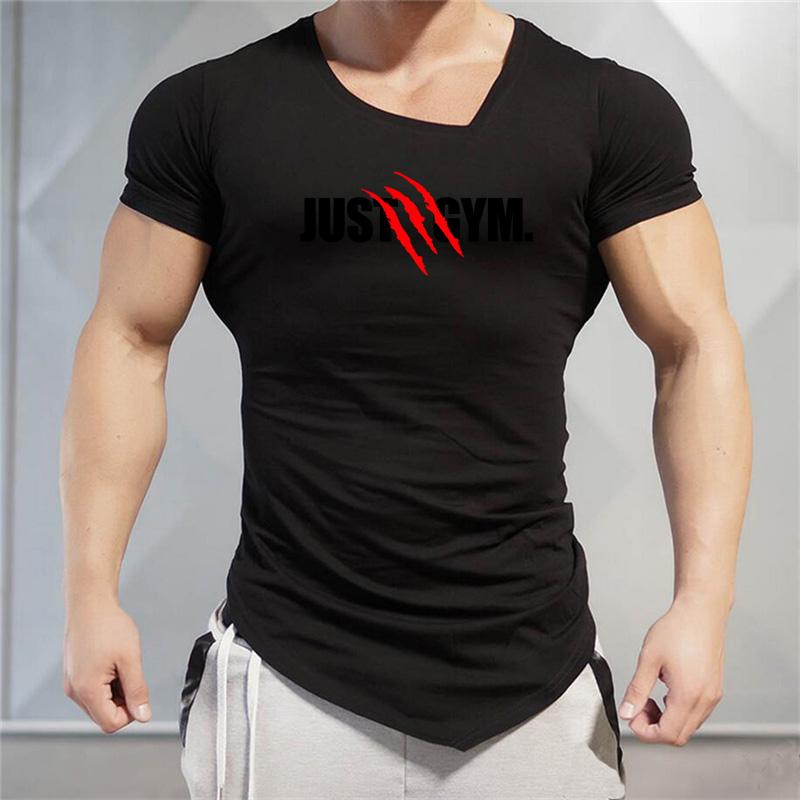 Muscleguys Мужская Повседневная Необычная Спортивная Одежда Летняя Хлопковая Футболка с V-образным вырезом и коротким рукавом для Тренировок Зала Бодибилдинга Фитнеса Приталенная Футболка