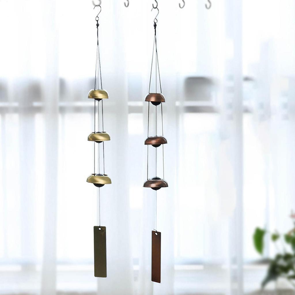 Chimes for Outdoors Blessing Sounding Ornament with 3 Bells Copper Small Wind Chimes for Temple Garden Patio Porch Home Lawn