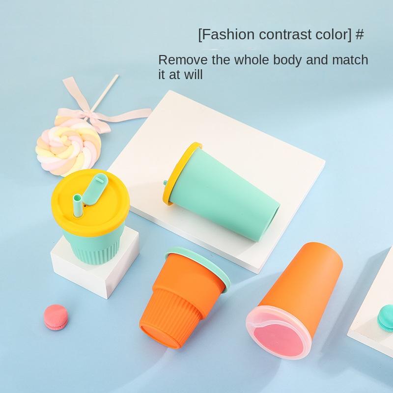 Outdoor Creative New Contrasting Color Silicone Straw Cup, Anti-fall Children's Drinking Cup, High-looking and Environmentally Friendly Water Cup