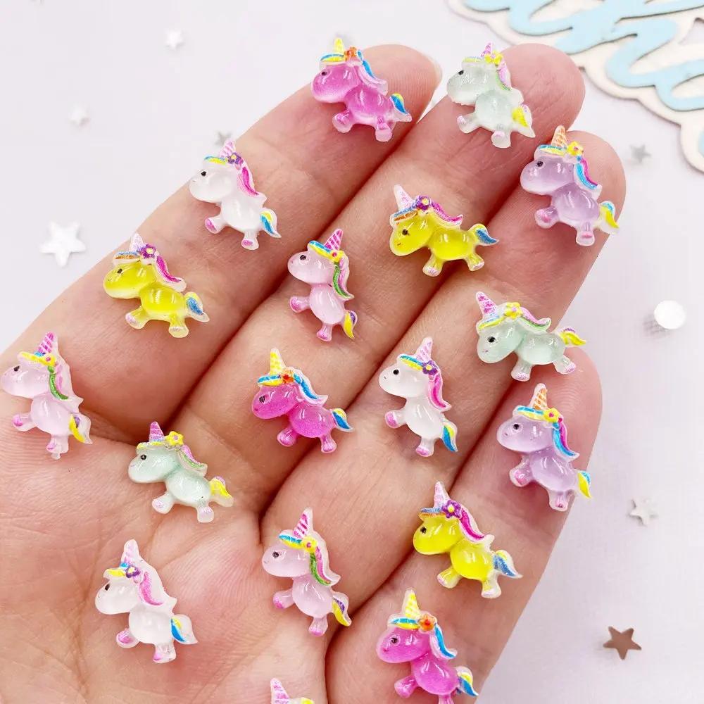 50pcs Resin Colorful 3D Unicorn Figurines Nail Art Flatback Rhinestone Scrapbook DIY Wedding Applique Jewelry Accessories Crafts
