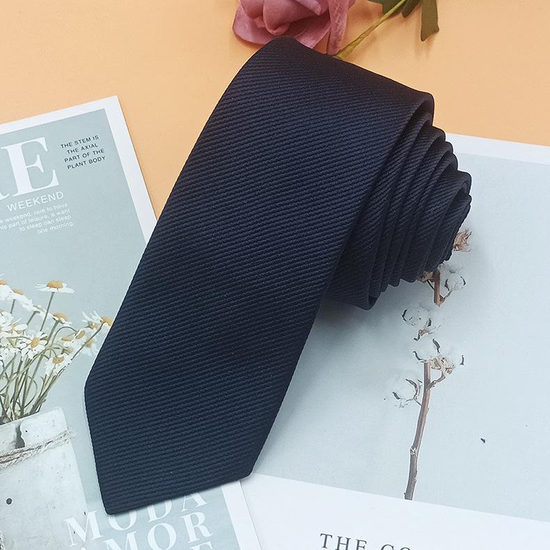 Korean Style Men's Black Tie with Fine Lines - 6cm Hand-Printed Narrow Design for Business Casual Shirts