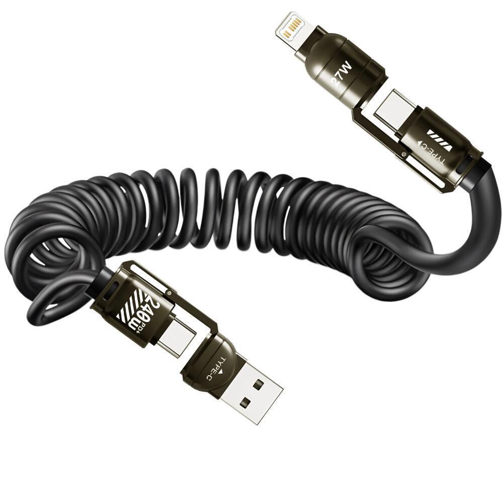 240 Вт 4-в-1 Быстрая зарядка Пружинный кабель данных Выдвижной Multi USB Type-C на Lightning Type-C для телефона Планшета
