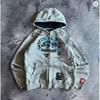 Skeleton Zip Hoodie 90s Retro Print Up Sweatshirt Jacket American Streetwear