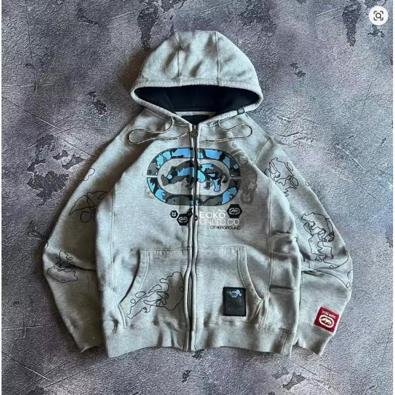 Skeleton Zip Hoodie 90s Retro Print Up Sweatshirt Jacket American Streetwear