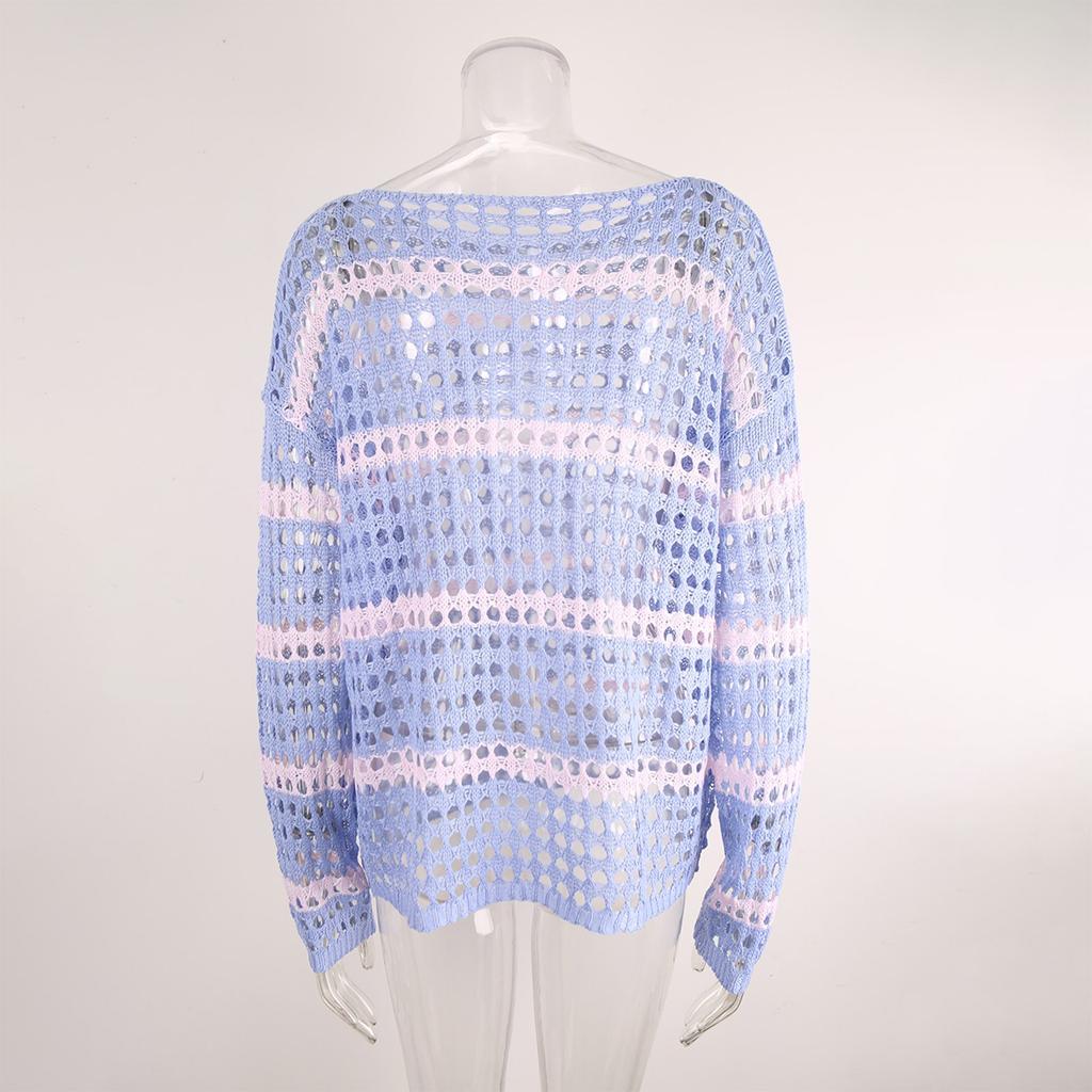 Women's Sexy Fashion Comfortable Hollow Mesh Long-sleeved Bikini Beach Knitted Sun Top