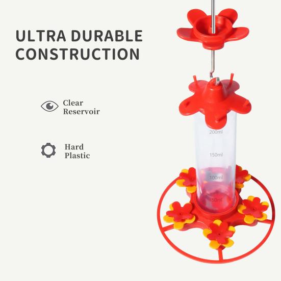 360ml Hummingbird Feeder Hanging Feeder with Anti-Ant Guard Bird Feeder with 5 Flower Feeding Ports Circular Perch for Garden Backyard