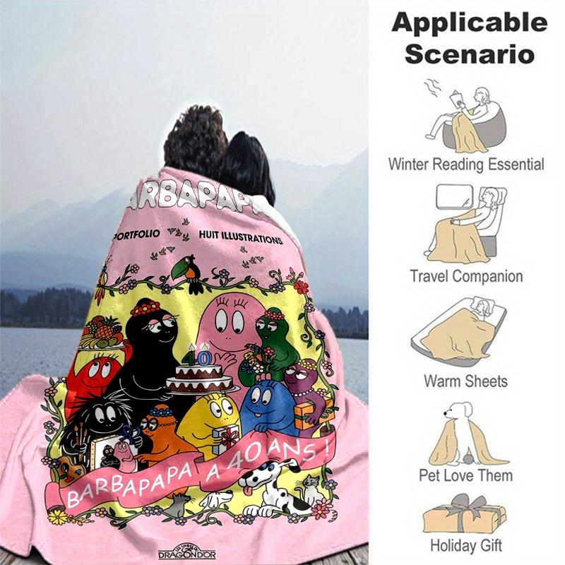 1pc, Barbapapa 40th Anniversary Edition, Home Decor Blanket, Throw for Sofa, Couch, Bedroom, Living Room, Travel, Camping, Car, Beach, Office Nap, Gif