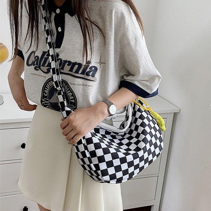 Women's New Casual Plaid Bag Large-capacity Plaid Messenger Bag Trendy Neutral Checkerboard One-shoulder Women's Bag