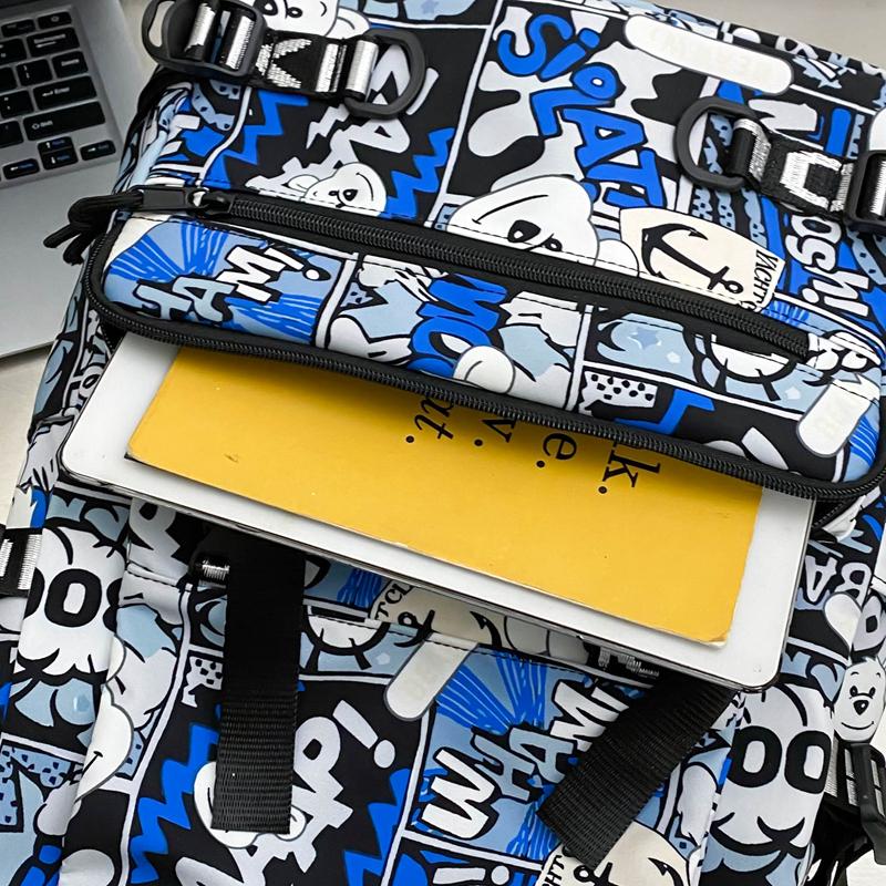 Рюкзак с принтом мультфильма и граффити, студенческий школьный мужской рюкзак большой емкости