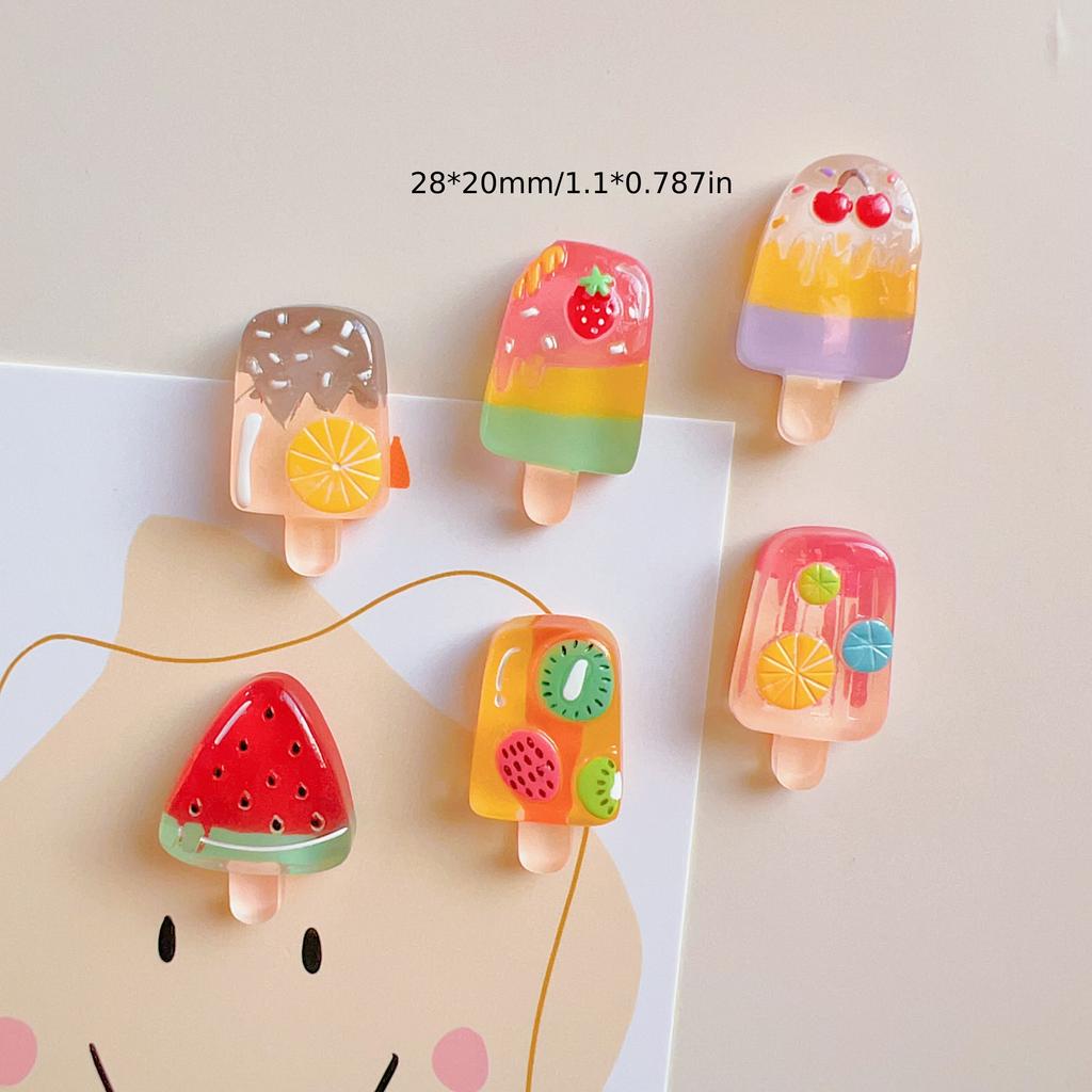 Magnetic Fruit and Ice Cream Fridge Magnets Set of 6 - Strawberry and Watermelon Designs, Perfect for Kitchen Decor and DIY Projects