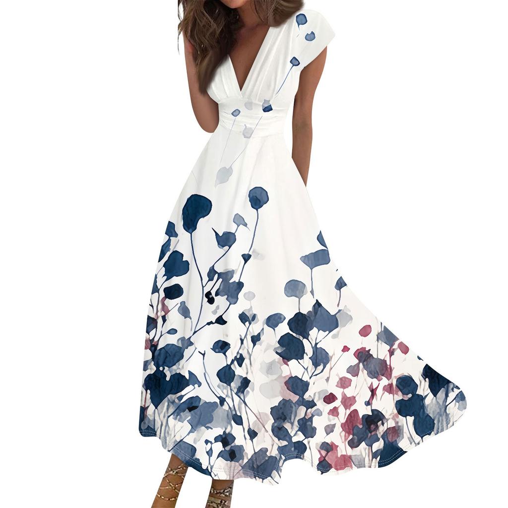 Женские модные повседневные плиссированные платья с v-образным вырезом и рюшами и коротким рукавом с цветочным принтом и шнуровкой