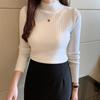Women Autumn Winter Knitted Sweater Half High Collar Solid Color Underlay All Match Long Sleeve Top