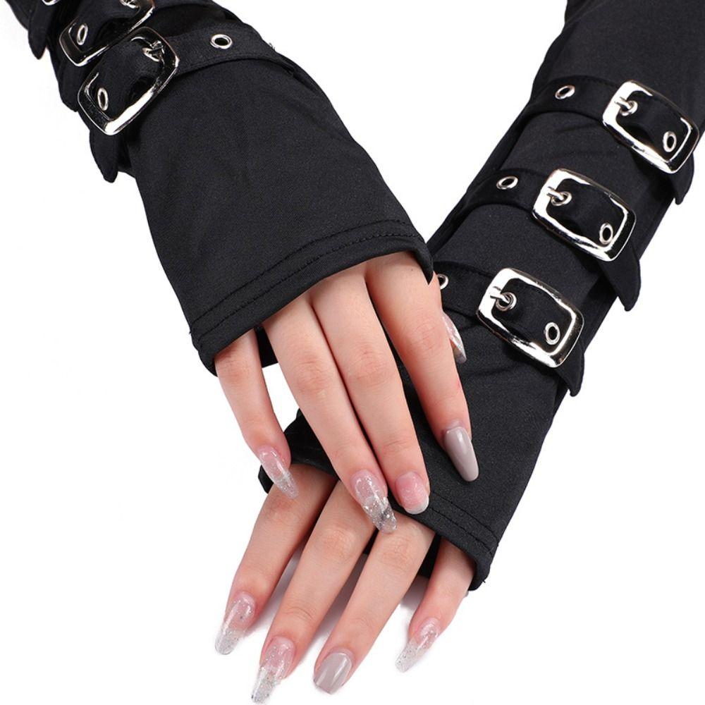Cosplay Harajuku Punk Fingerless Gothic Wrist Mitten Eyelet Ribbon Half Finger Gloves Elbow Gloves