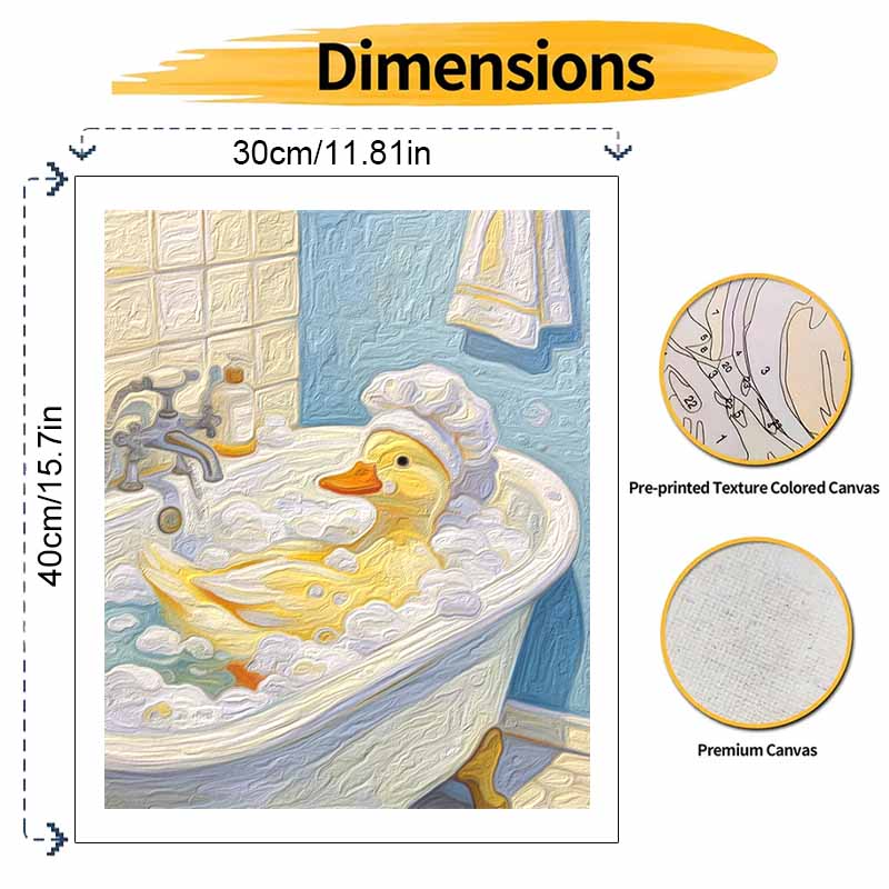 Oil painting DIY digital painting handpainted living room hallway decorative wall hanging cute duck taking a bath in the bathtub with foam bubbles