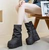 Модные 14 см новые ботильоны обувь из натуральной микрофибры кожаные ботинки 2025 зимние женские мотоциклетные ботинки на платформе женские модные ботинки