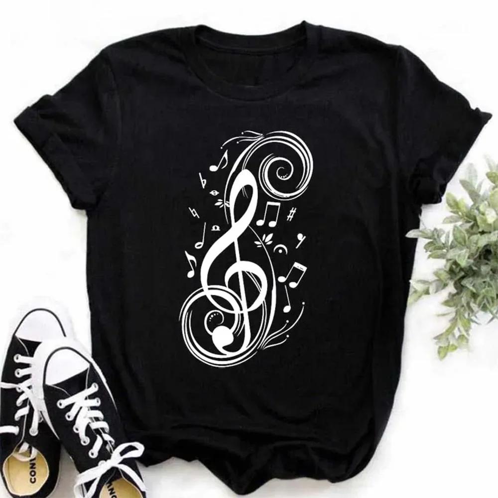 Plussize Harajuku Style Womens Tshirt Musical Note Print Top New Black Tshirt Womens Fashionable Graphic Tshirt Womens Top