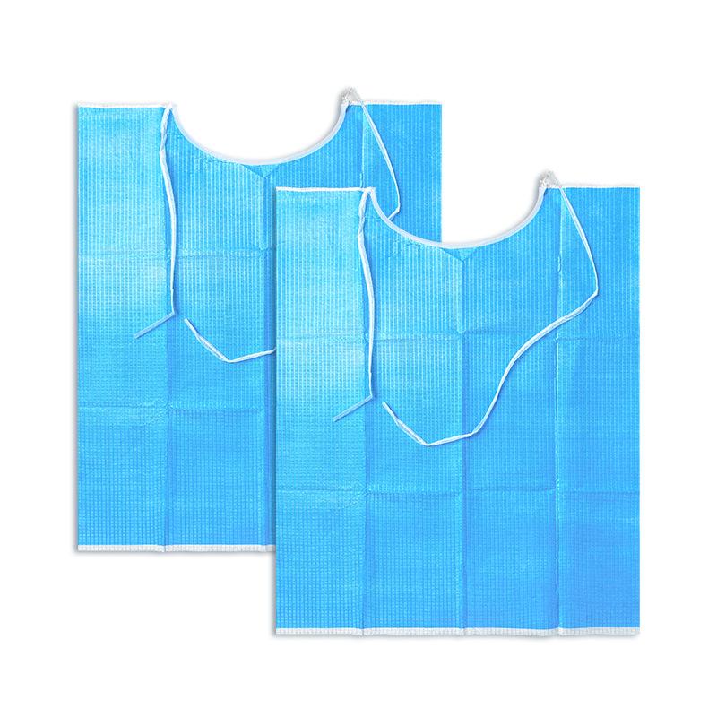 Nigf 100 Units/Pack Disposable Dental Bibs With Individual Ribbons, Blue Waterproof Leaves