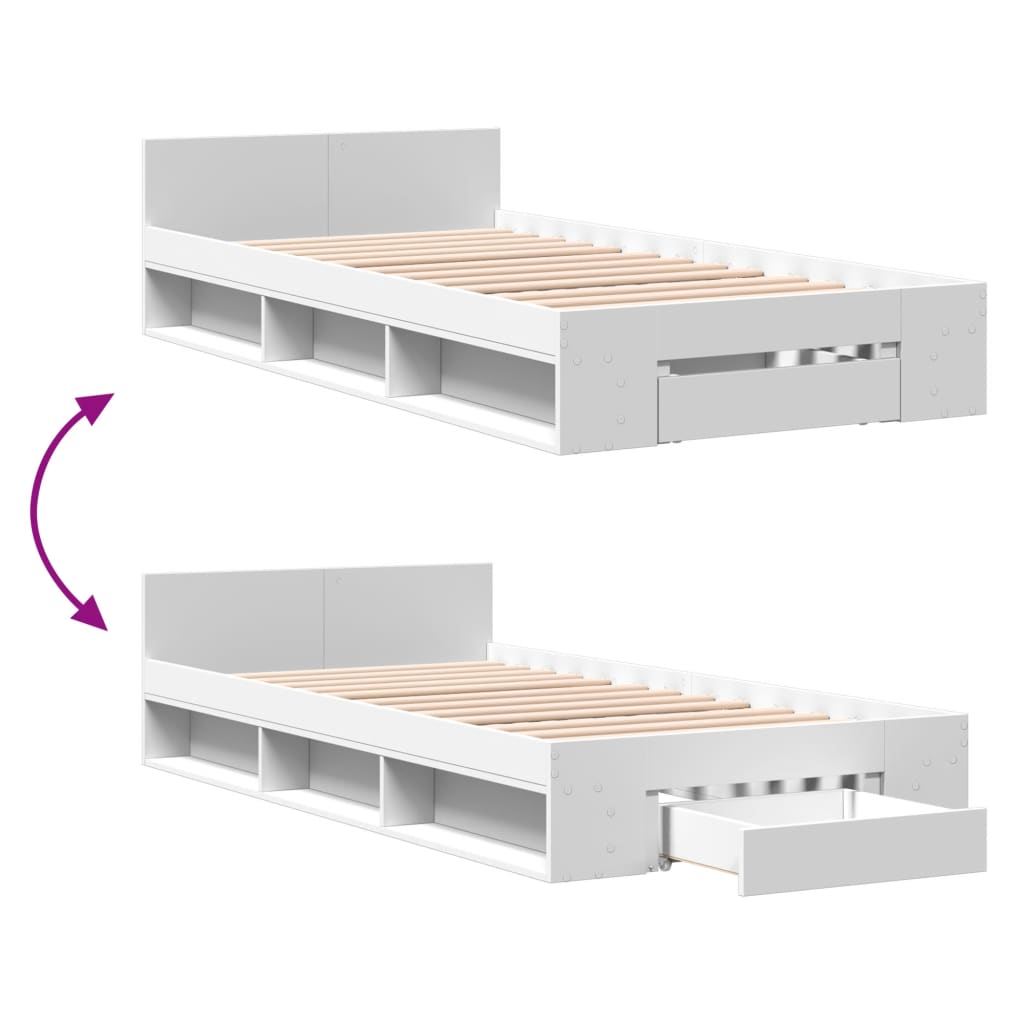 White Bed Frame with Drawer 75 x 190 cm Particleboard