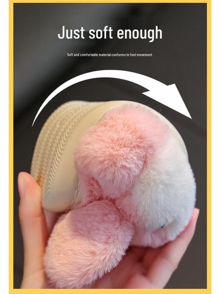 Детские зимние хлопковые тапочки - Милый мультяшный дизайн с кроликом, Нескользящие, Теплые для мальчиков и девочек