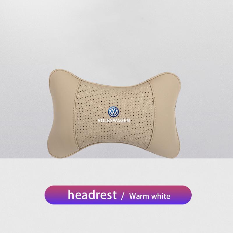 2026 Hot For Volkswagen VW 1Pcs Leather Car Logo Headrest Seat Neck Protection Pillow For VW GTI Polo Golf 6 7 8 Passat CC Tigua