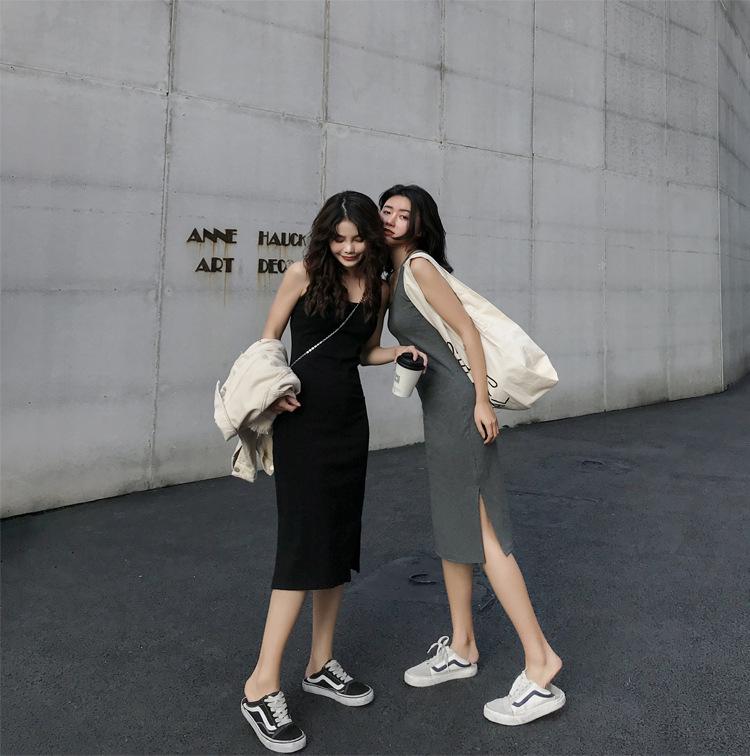 Лето 2024 Женское Платье Средней Длины На Подтяжках С Разрезами - Верхняя Одежда Для Стройности и Шикарного Дизайна