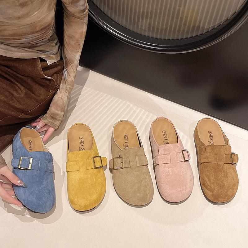 Retro Fashion Outer Wear Flat-bottomed Boken Bag Head Slippers 2025 Spring New Lazy One-pedal Thick-soled Slippers Women